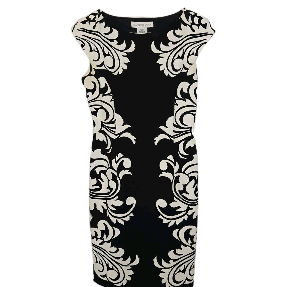 Maggy London Black and White Midi Dress